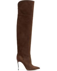 Casadei - 100 Mm Suède Overknee Laarzen Met Metallic Hak - Lyst