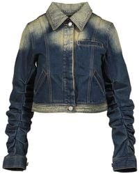 VIVAMUS - Bleached Ruched-Sleeve Denim Jacket - Lyst