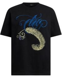 Etro - Cotton T-Shirt With Logo Embroidery And Feather Print - Lyst