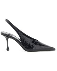 Jimmy Choo - Isa 80 Marine Shiny Croc-Embossed Leather Slingbacks - Lyst