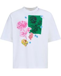 Marni - Floral-Print Cotton T-Shirt - Lyst