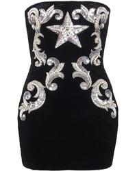 Balmain - Embroidered-Star Bandeau Cotton Minidress - Lyst