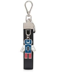 Prada - Triangle-Logo Leather Keychain - Lyst
