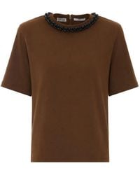 Essentiel Antwerp - Crystal-Embellished Padded-Shoulder T-Shirt - Lyst