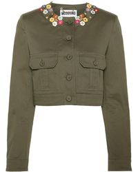 Moschino - Floral-Appliqué Cropped Jacket - Lyst