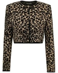 Toccin - Indira Leopard-Print Cropped Cardigan - Lyst