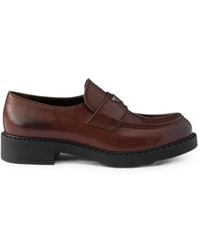 Prada - Chocolate Aged Leather Loafers - Lyst