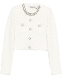Self-Portrait - Cotton Blend Cardigan With Rhinestones - Lyst