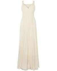 Alberta Ferretti - Pleated Silk Maxi Dress - Lyst