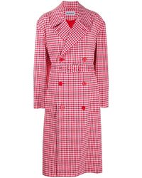 Balenciaga Houndstooth Double-breasted Coat - Red