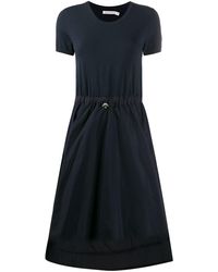 Moncler Robe évasée à taille froncée - Bleu