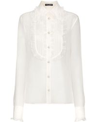Dolce & Gabbana - Blusa semi trasparente con ruches - Lyst