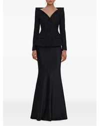 Self-Portrait - Metallic Bouclé Satin Maxi Dress - Lyst