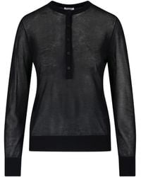 Filippa K - Sheer-Knit Henley-Neck Long-Sleeve Cotton T-Shirt - Lyst