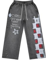Satoshi Nakamoto - Get What I Want Distressed Graffiti-Print Trousers - Lyst