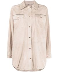 Brunello Cucinelli - Manteau En Daim À Détails De Perles - Lyst