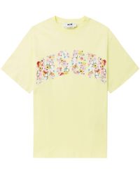 MSGM - Floral Logo-print Cotton T-shirt - Lyst