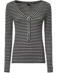 Pinko - Striped Button-Front Long-Sleeve T-Shirt - Lyst