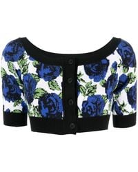 Philosophy Di Lorenzo Serafini - Rose-Print Knitted Cropped Cardigan - Lyst