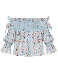 Agua Bendita - Isla Navegante Floral-Print Smocked Blouse - Lyst