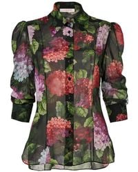 Carolina Herrera - Hydrangea-Print Chiffon Blouse - Lyst