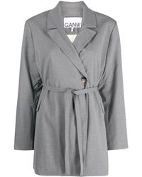 Ganni - Double-breasted Belted Blazer - Lyst