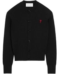 Ami Paris - Cropped Wool Cardigan With Round Neckline - Lyst