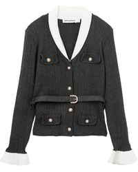 Self-Portrait - Belted Ribbed-Knit Cardigan - Lyst