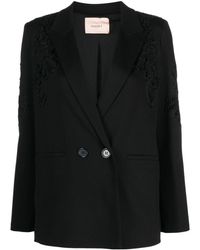 Twin Set - Floral-embroidered Double-breasted Blazer - Lyst