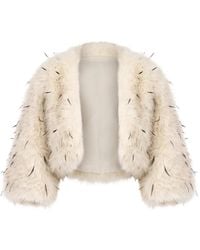 Gemy Maalouf - Feather-Embellished Faux-Fur Bolero - Lyst