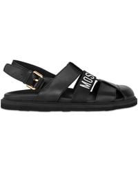 Moschino - Logo-Detailed Leather Sandals - Lyst