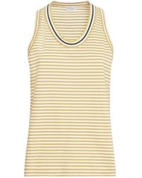 Brunello Cucinelli - Striped Cotton Jersey Top With Precious Neckline - Lyst