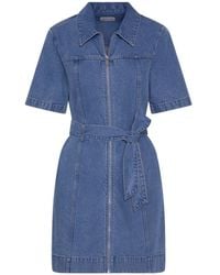 Calvin Klein - Belted Zip-Up Denim Mini Dress - Lyst