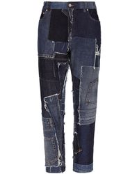 Dolce & Gabbana - Patchwork-denim Tapered-leg Jeans - Lyst
