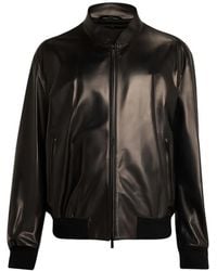 Giorgio Armani - Giacca Di Pelle Con Zip - Lyst