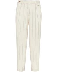 Brunello Cucinelli - Stripe-Pattern Wool-Blend Tailored Trousers - Lyst