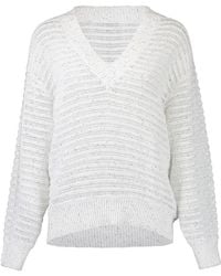 Brunello Cucinelli - Linen Diamond Yarn Sweater With Openwork Stripes - Lyst
