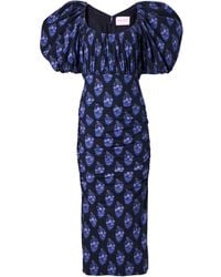 Carolina Herrera - Floral-Print Balloon-Sleeve Dress - Lyst
