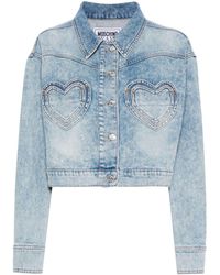 Moschino - Cropped-Jeansjacke mit herzförmigen Taschen - Lyst