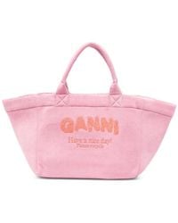 Ganni - Terry-Cloth Tote Bag - Lyst