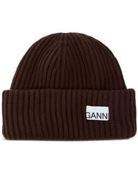 Ganni - Ribbed Patch Beanie Hat - Lyst