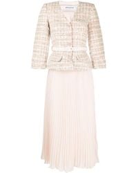 Self-Portrait - Plissiertes Kleid Mit Gürtel - Lyst