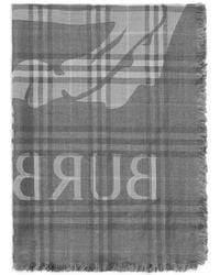 Burberry - Wide Ekd Check Wool Silk Scarf - Lyst