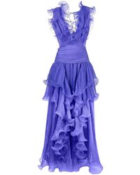 Alberta Ferretti - Ruffled Flounce Silk Gown - Lyst