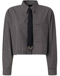 Pinko - Cropped Check Shirt With Tie - Lyst
