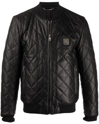 Dolce & Gabbana - Quilted Leather Jacket With Logo Plaque - Lyst