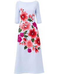 Carolina Herrera - Abito Midi Con Ricamo A Fiori - Lyst