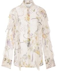 Blumarine - ラッフル フローラル ブラウス - Lyst