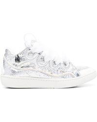 Lanvin - Crinkle-effect Curb Leather Sneakers - Lyst