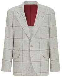 Brunello Cucinelli - Silk, Wool And Cashmere Prince-Of-Wales Flannel Deconstructed Cavallo Blazer With Metal Buttons - Lyst